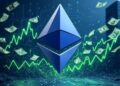El logotipo de Ethereum rodeado de dólares que representan la inversión.